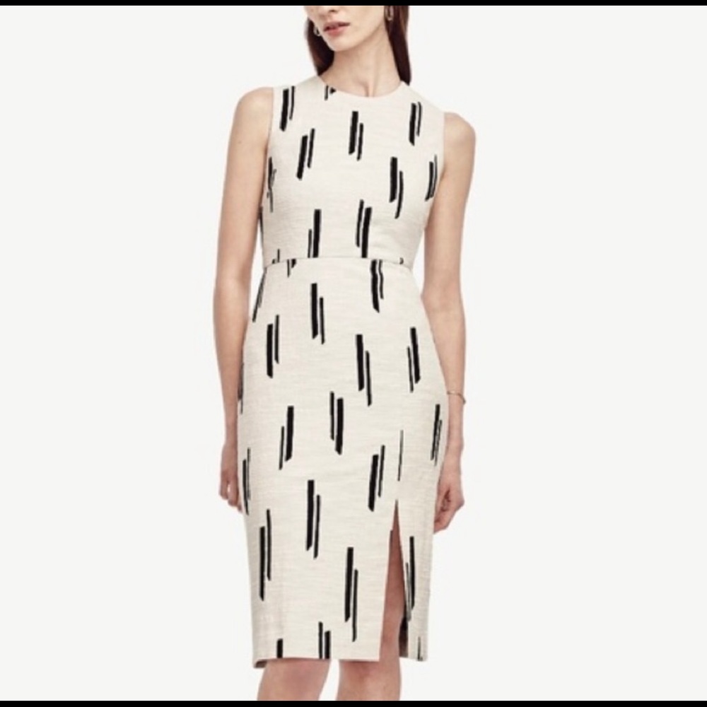 ANN TAYLOR Dash Print Ivory Linen Sheath Dress NWT